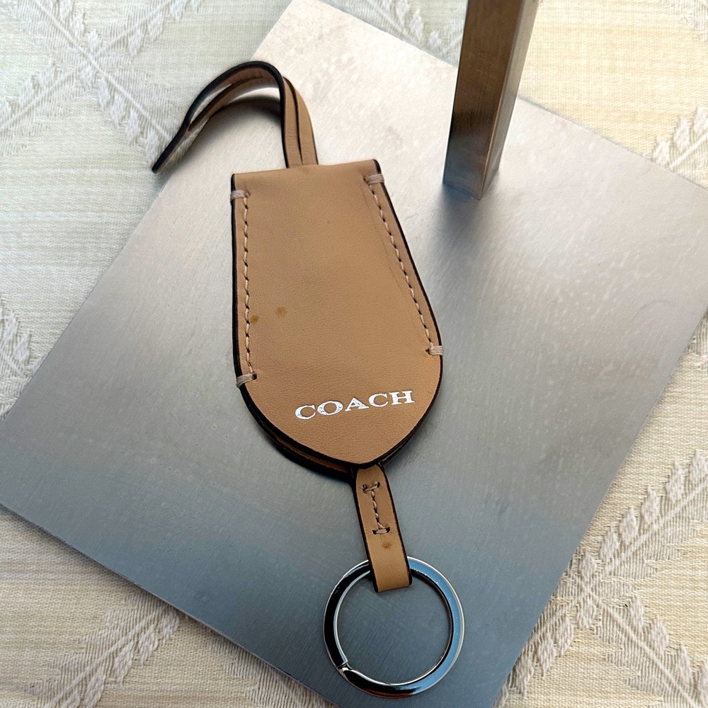Coach Brown Leather Key Fob with Silver Ring